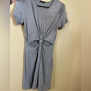 Cut out t shirt grey dress short above the knee middle knot dress